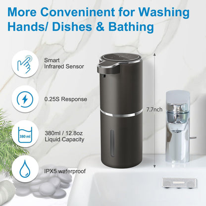 Automatic Soap Dispenser Touchless Foaming Soap Dispenser 380ml USB Rechargeable Electric 4 Level Adjustable Foam Soap Dispenser