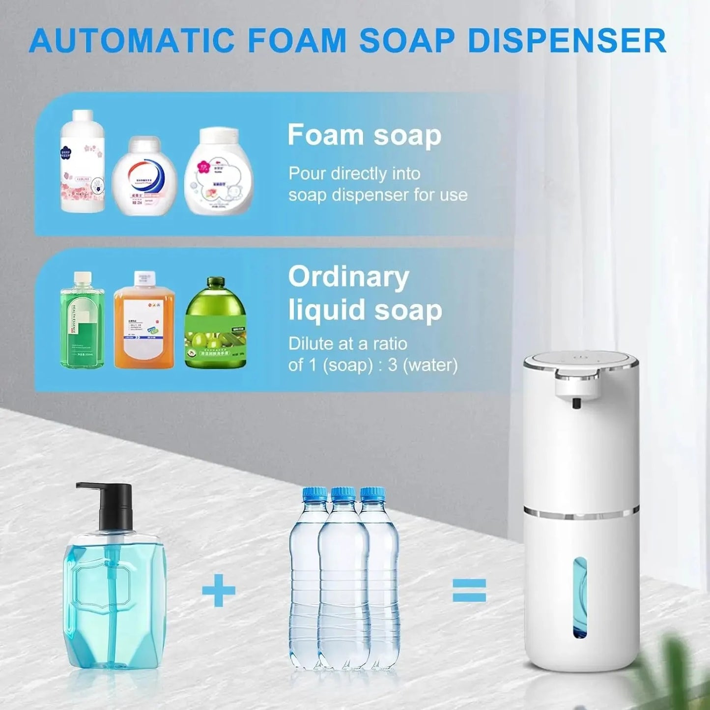 Automatic Soap Dispenser Touchless Foaming Soap Dispenser 380ml USB Rechargeable Electric 4 Level Adjustable Foam Soap Dispenser