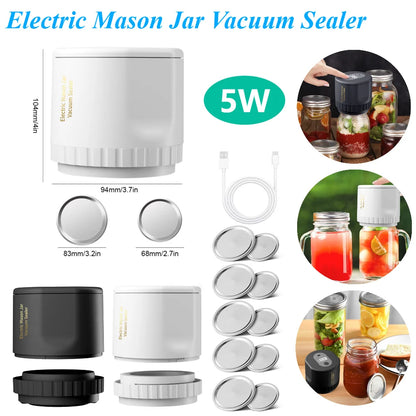 Electric Mason Jar Vacuum Sealer BPA Free Cordless Automatic Food Storage Vacuum Sealer with Mason Jar Lids Odorless Attachment